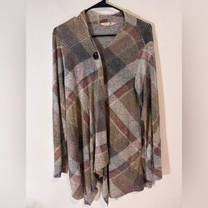 Soft Surroundings Women’s Medium Long Sleeve Cardigan Plaid Neutral Color Fall
